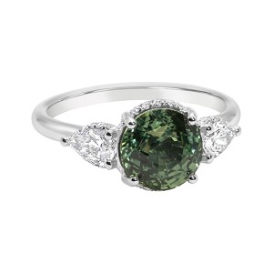 Platinum Green Sapphire Diamond Ring
